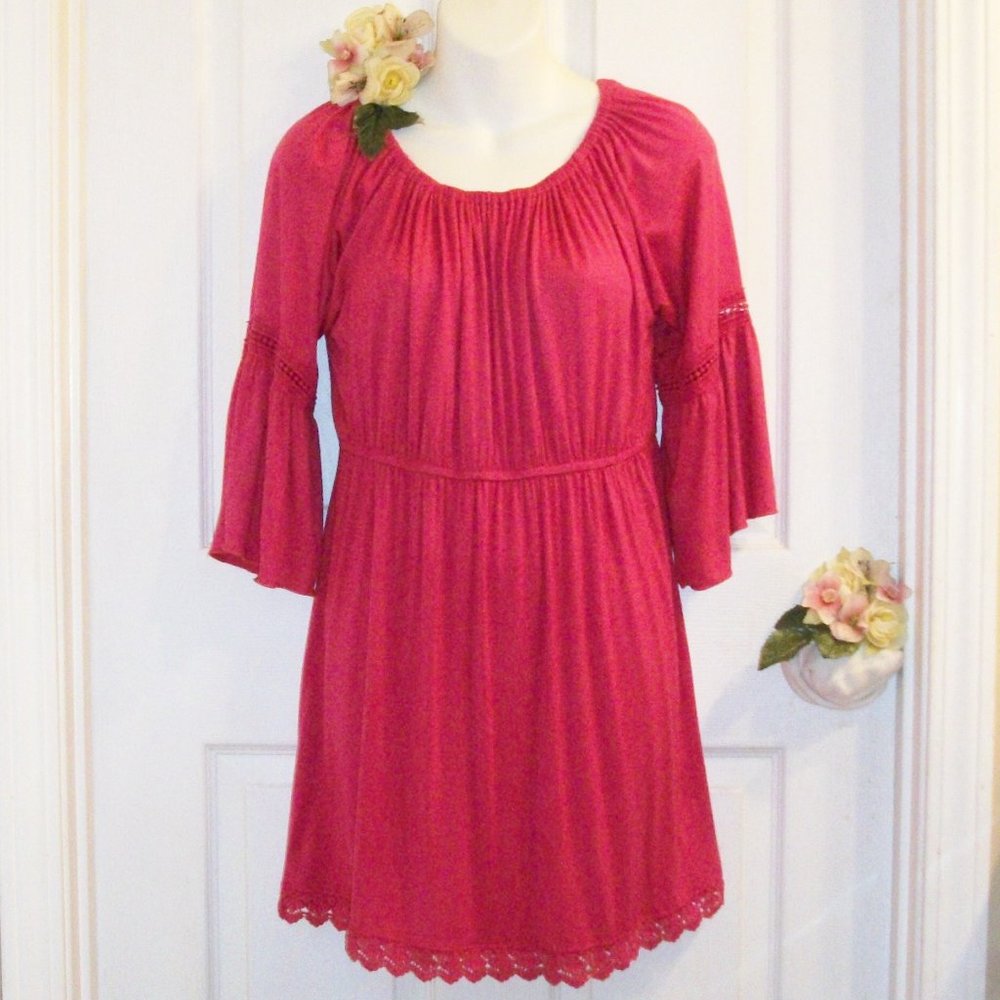 OONA & MAUD Sz M Soft Maternity Top NEW "Fruit Punch" Pink 3/4 Sleeve Lace Trim